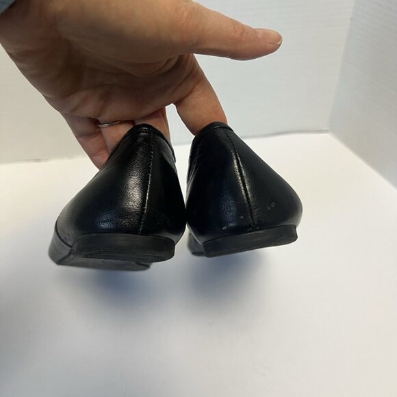 Nine West Black Leather Ballet Flats sz 8 Pointed Toes Mesh Insert Minimalist - Picture 9 of 10